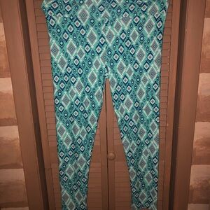 LuLaRoe Blue and White Geometric Leggings Stretch Fit
